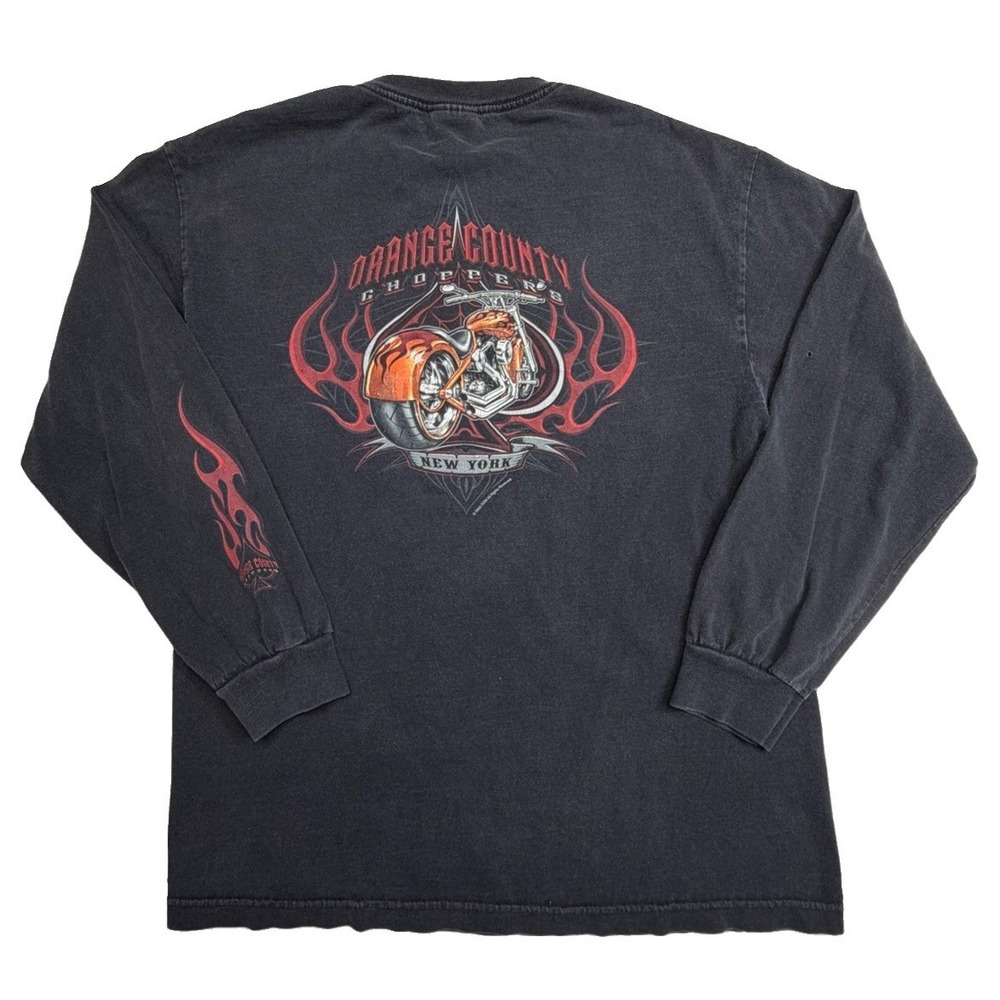 Vintage 2003 Orange County Choppers OCC Long Sleeve Shirt Black Motorcycle Flame